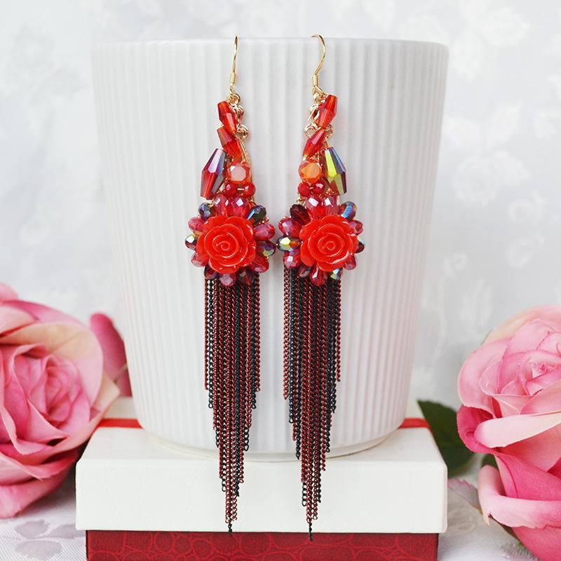 Ethnic Style Purely Handmade Long Fringed Earrings Bohemian Retro Temperament Earrings Women