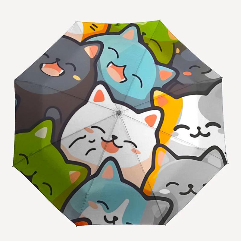 

1pc Cats Kitten Automatic Folding Umbrella Portable Collapsible Umbrella for All Seasons, 8-Rib Durable Construction019