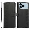 For iPhone 17 Pro Case Splicing Imprinted Rhombus Leather Phone Cover with Wrist Strap