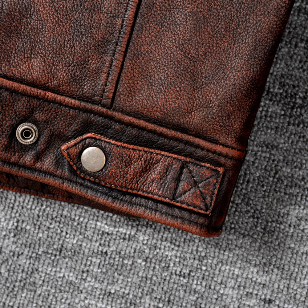 Vintage Red Brown Genuine Cow Men's Leather Jacket Slim Short Cowhide Coat Man Skin Clothes Spring Autumn