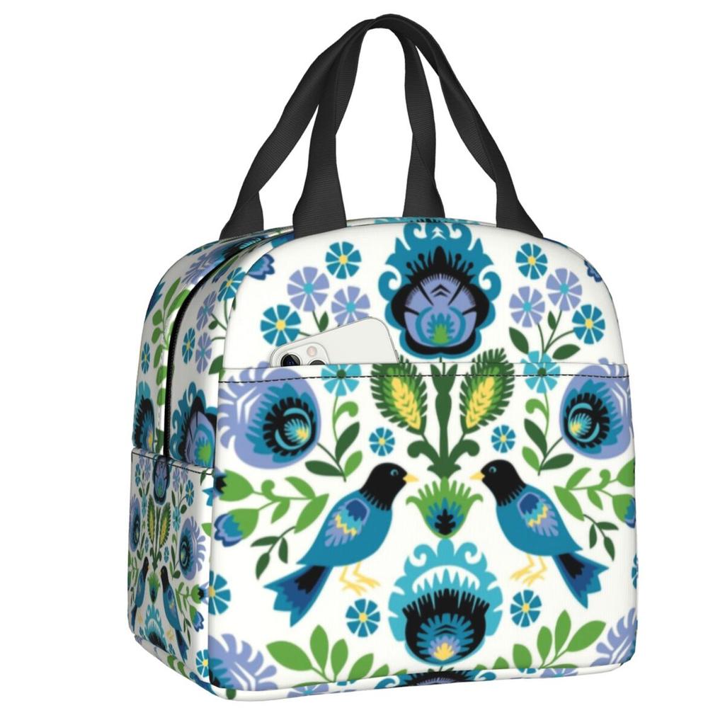 Poland Folk Roosters Lunch Bag Women Cooler Thermal Insulated Polish Floral Print Lunch Box for Children School Food Picnic Bags
