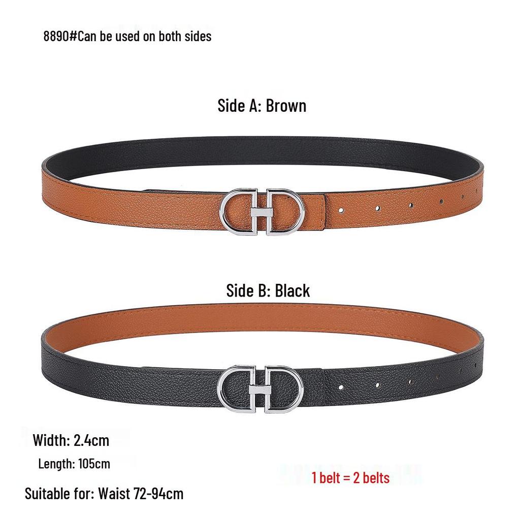 Smooth Buckle Black Lychee Grain Dual-Use Women's Leather Belt