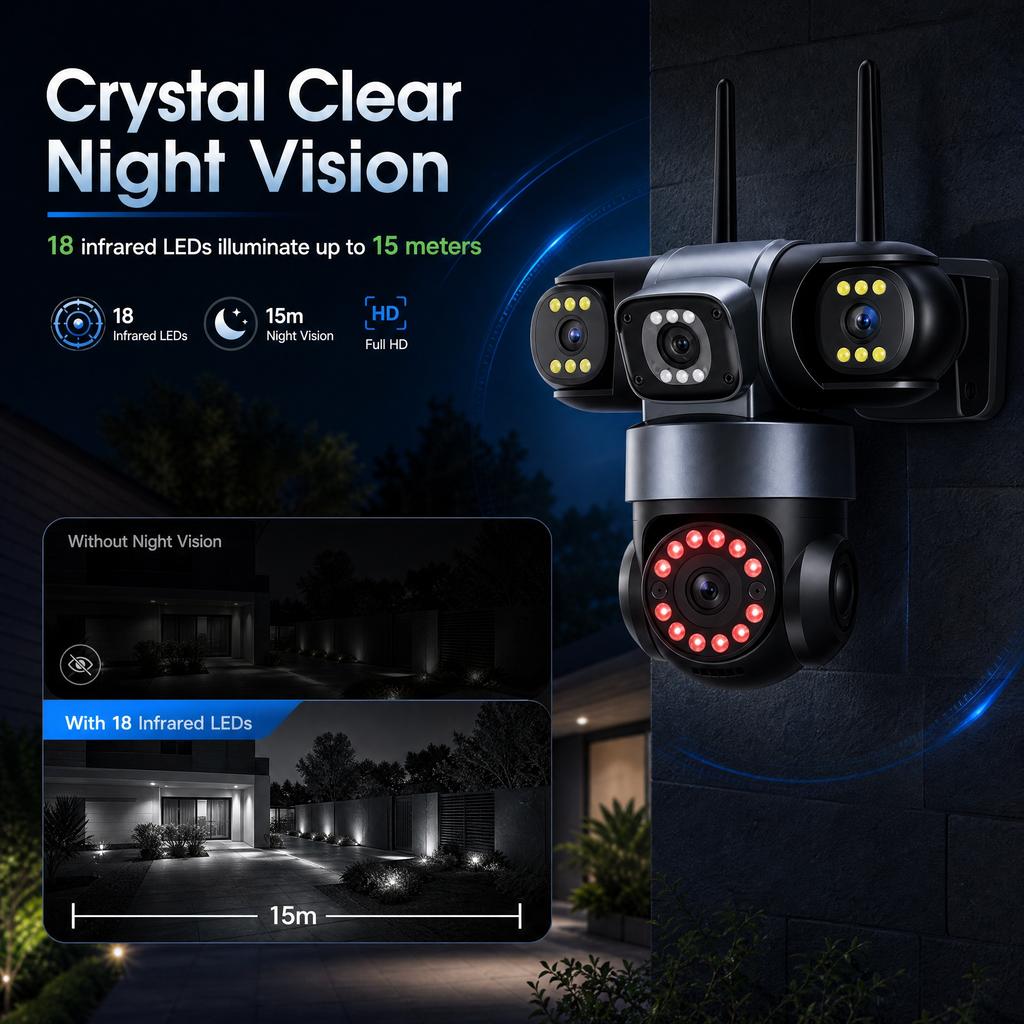 YOOSEE Ai APP Camera Outdoor Waterproof HD 6MP WIFI IP CCTV Night Vision Two-Way Intercom Smart Camera PIR Mobile Tracking Three Lens Camera