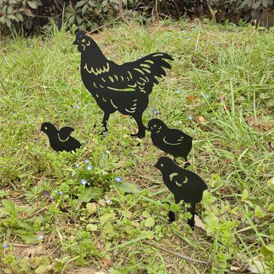 4Pcs Black Chicken Sign Easter Pathway Chicken Sign Outdoor Metal Animal Silhouette Card Garden Art