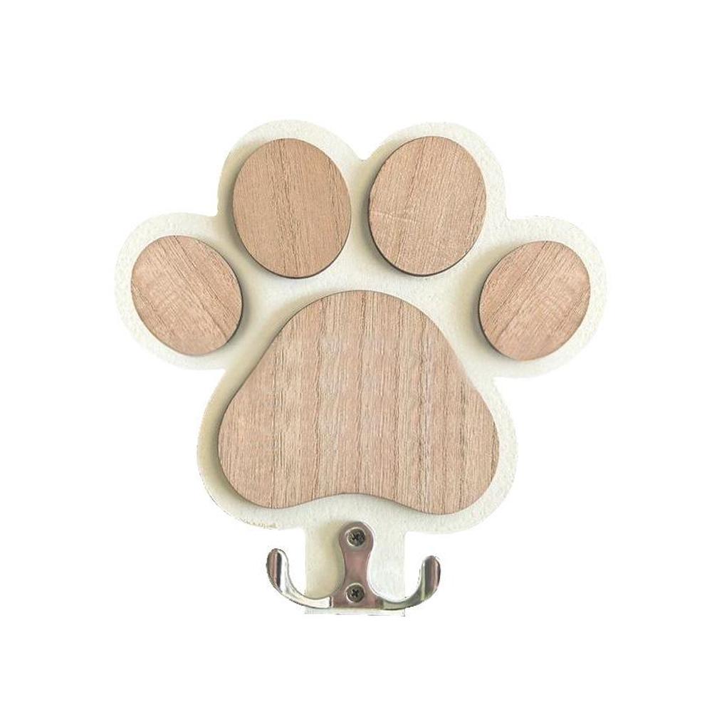 Paw Print Wooden Dog Leash Hanger Wall Hook for Collars & Coats Wood with Paw Design Leash Holder Claw Hook Gift for Dogs Lovers
