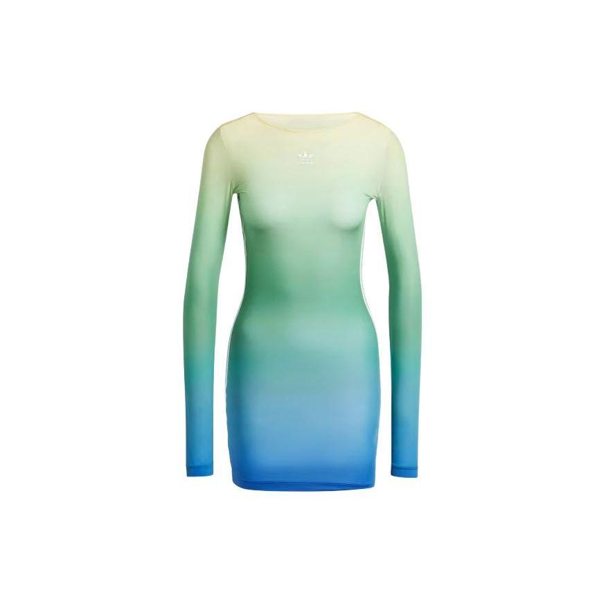 adidas Originals Women s Gradient Mesh Long Sleeve Bodycon Mini Dress Multicolor JF8267 XS