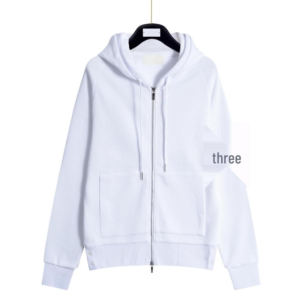 TB Unisex Four-Bar Waffle Knit Zip-Up Hoodie for Autumn/Winter