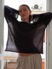 2025 Spring/Summer European-American Hollow Knit Sweater: Women's Thin, Large Round Neck, Trumpet Sleeve T-Shirt
