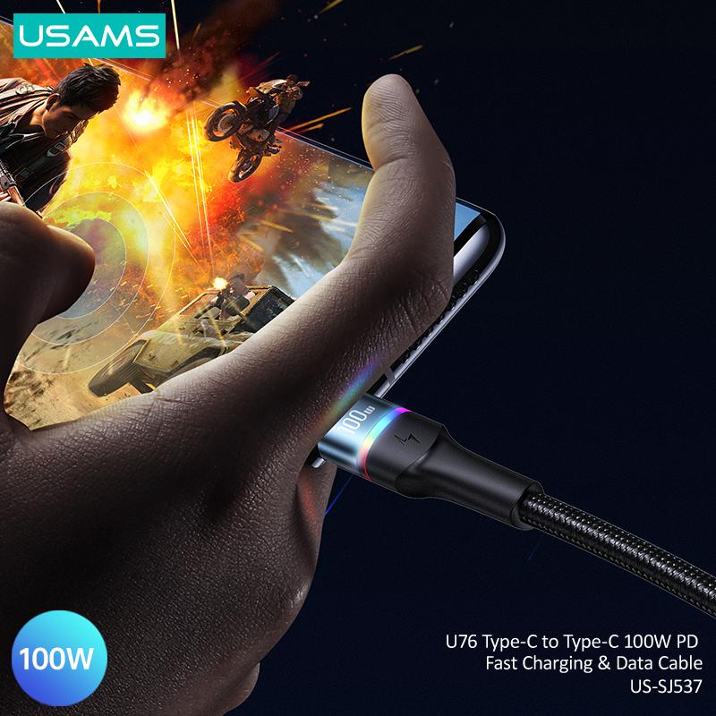 USAMS 6A USB Typ C Kabel LED Indikátor Lightning Kabel Pro iPhone 13 12 Huawei Samsung Xiaomi Mobilní Telefon PD 100W Rychlá Nabíječka