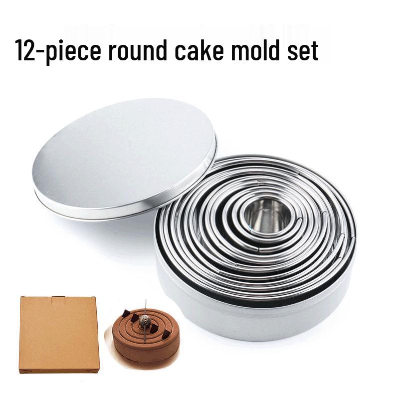 12-Piece Stainless Steel Mousse Ring & Cookie Cutter Set 430 Tin Box Packaging