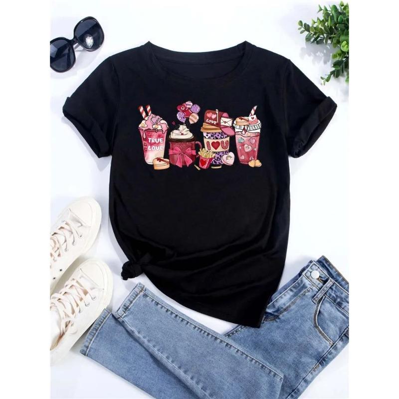 Cotton Childrens Tshirt Korean Edition Fashion Coffee Cup Printed Parent Child Wear Unisexs and Womens Short Sleeves 2026