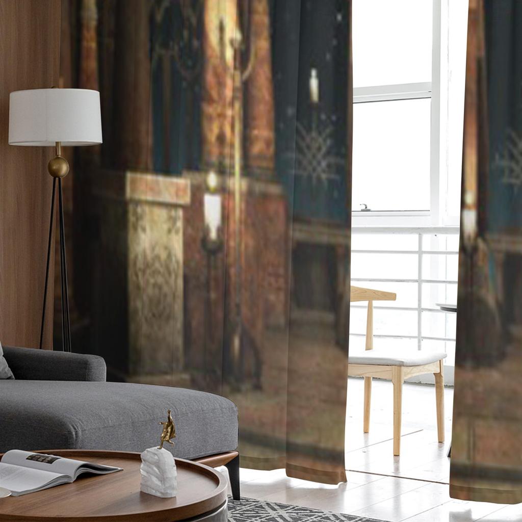 Starobylá hala se sloupy a průsvitnými závěsy z křížového tylu pro dekoraci obývacího pokoje, ložnice, kuchyně, záclony z voálu a organzy