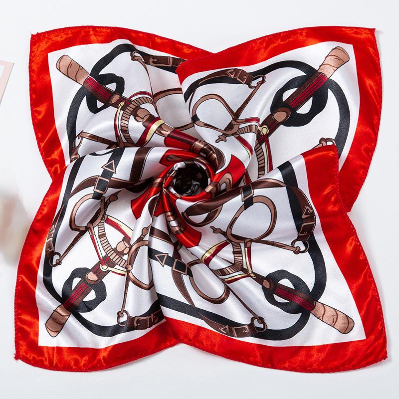 Light Luxury 50Cm Small Square Scarf Chain Printed Silk Scarf Women'S Thin Neck Protection Scarf Cheap Silk Scarf Gift