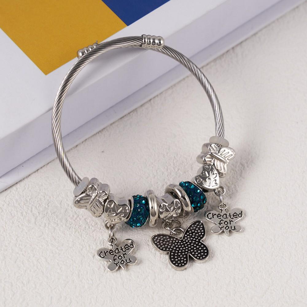 Temu Tree of Life Pendant with Stainless Steel Pandora-Style Bangle, Fashionable Beaded DIY Bracelet.