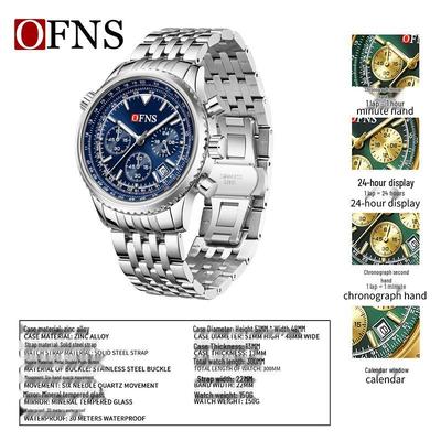 OFNS Men's Quartz Watch: Stainless Steel Band, Small Seconds, Calendar, 30M Waterproof, Business Wristwatch