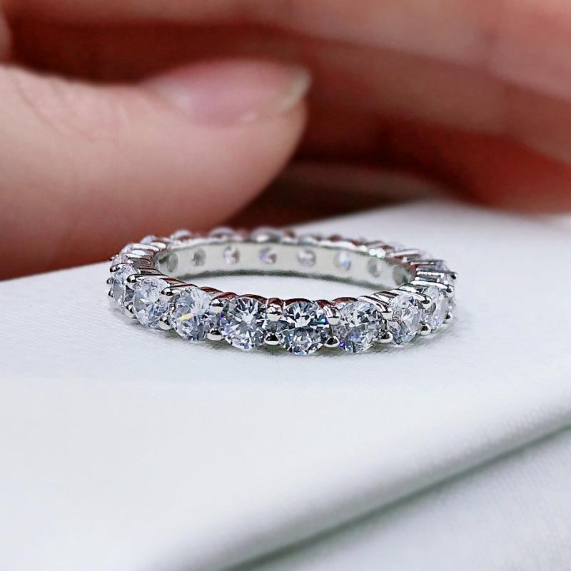 Luxury Women's Ring S925 Silver Row Diamond Ring for Women In Europe and America 3mm Full Diamond Ring