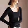 Womens Round Neck Long Sleeve T-Shirt Slim Fit With Side Slit Hem Cotton Blend Casual Top