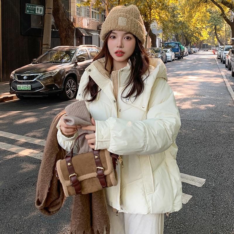 Korean Style Short Down Jacket Women Loose Fit Hooded Winter Coat Fashion Student Puffer