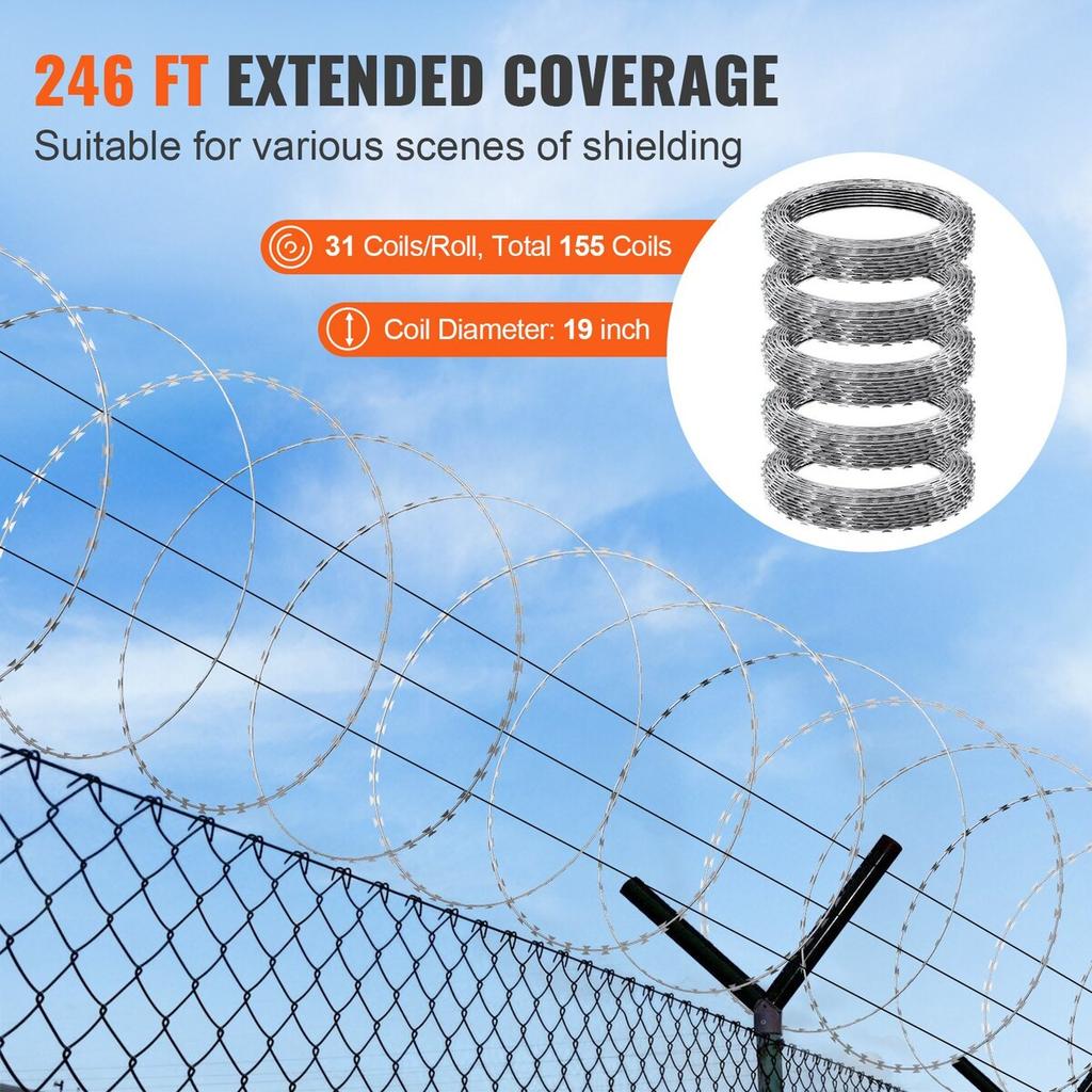 Razor Wires, 246 ft Razor Barbed Wire, 5 Rolls Razor Wire Fencing Razor Fence, Razor Ribbon Barbed Wire Galvanized Razor Wire Fence, Rolls Razor for