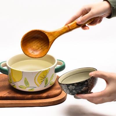 Japanse stijl handgesneden hittebestendige houten lepel bamboe lange steel rijstlepel keukengereedschap