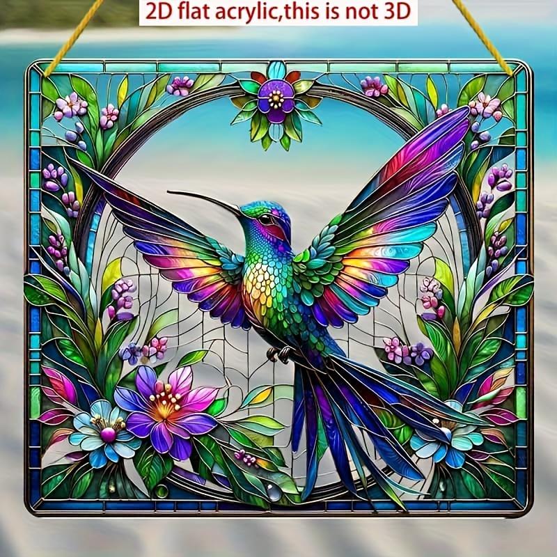 2D Flat Acrylic Hummingbird & Floral Decoration , Use No Batteries/Electricity Needed, Unique Indoor/Outdoor Decoration , Multipurpose Traditional