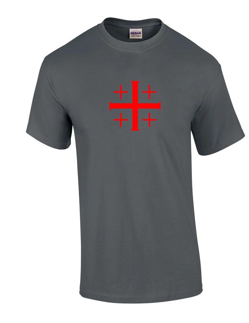Red Jerusalem Cross T-Shirt Christian Knights Templar Charcoal Gray Tee Shirt L