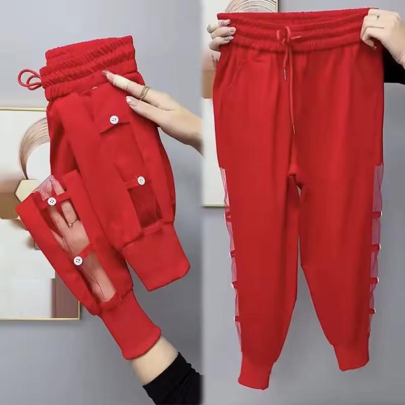 Women's Summer Design Hollow Out Casual Pants Loose Strap Halen Pants Quick Dried Slim Sports Cool Pants Ladies