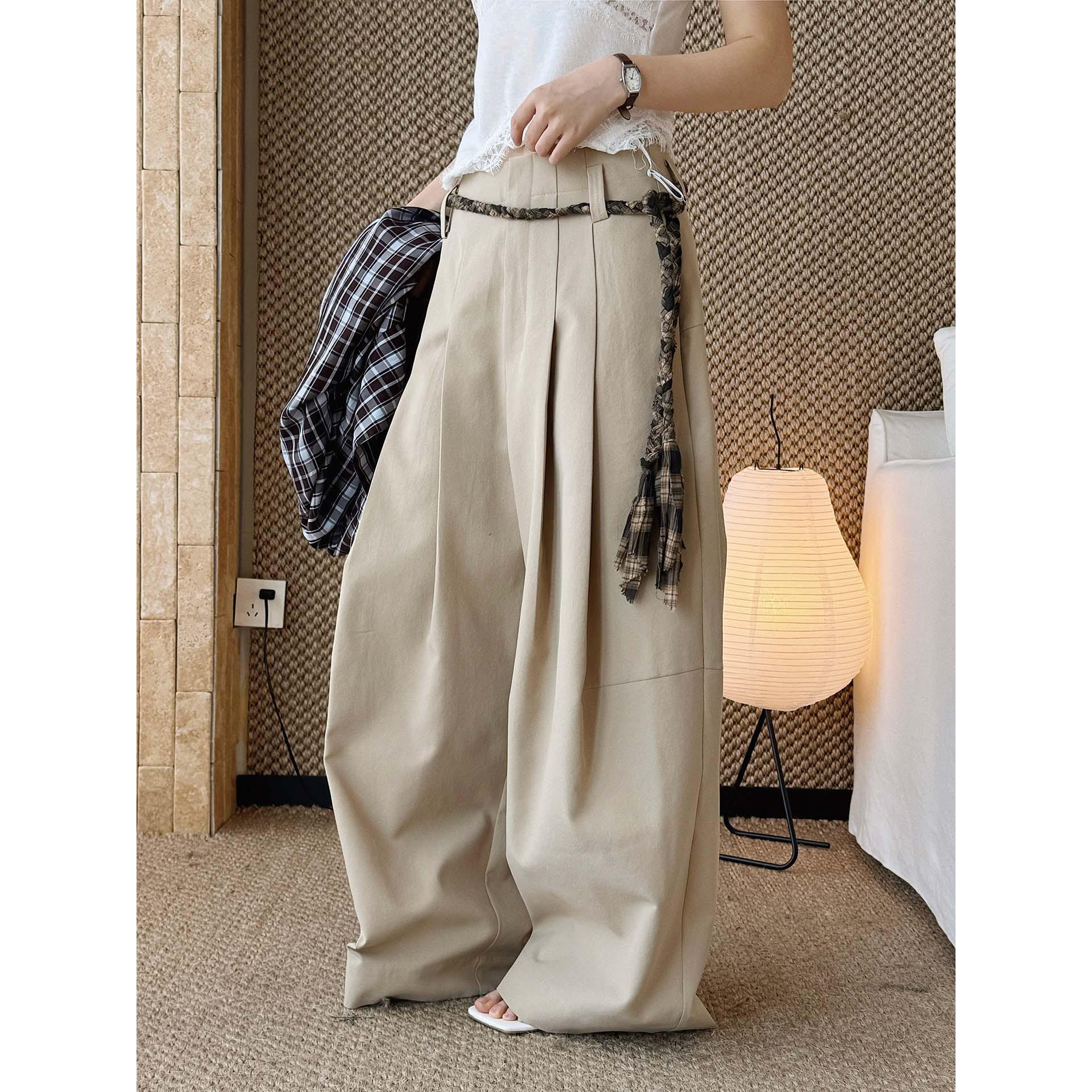 Xu Man Spring/Summer Paris High Waist Pleated Wide Leg Pants - Women s Slimming Loose Fit Medium