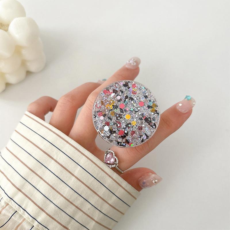 Mobile Phone Airbag Bracket Paste Type Retractable Round Sequin Glitter Small Fresh Desktop Bracket Watching Drama Women'S Models