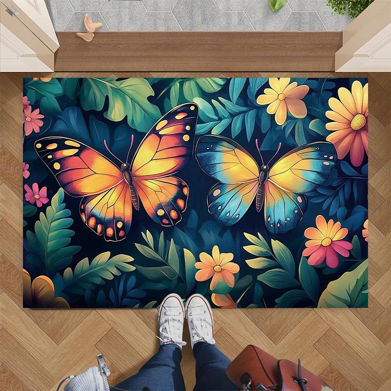 Butterfly Themed Door Mat Collection With Floral Vibrant Patterns Stylish Entryway Decor Mat Perfect For Home Decor