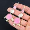 Sterling Silver Pink Chalcedony Gemstone Dangling Anniversary Earrings Jewelry