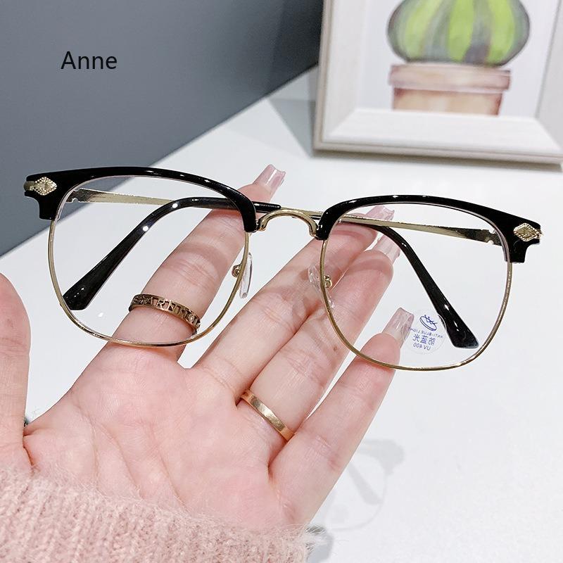Men's Prescription Glasses Half-frame Silver Black Anti Blue Lightweight Myopia Glasses Fashionableabley Timeless Nearsighted Glasses -1.0 to-6.0