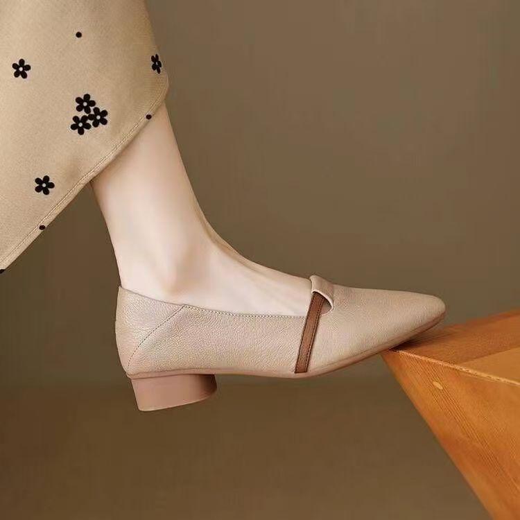 

[Soft sheepskin] French retro leather single shoes new 2025 commuting pedal color matching medium mouth round head leather shoes women 35