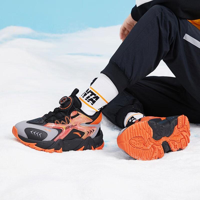 Anta Kids Casual Comfortable Non-Slip Shock Absorbing Wear-Resistant Warm Low-Top Running Shoes Kids sneaker Black Gray Orange 312146923NA-1