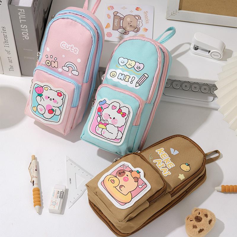 Large Capacity Capybara Schoolbag Shape Pencil Case Cartoon Pencil Bag Cute Stationery Storage Bag Kawaii Zipper Pencil Pouch