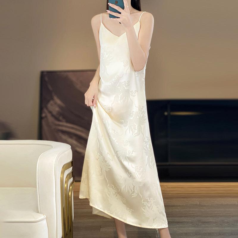 New Chinese Sexy Jacquard Suspender Dress for Women's Silky Satin Long Skirt for Summer New Chinese Style Thin