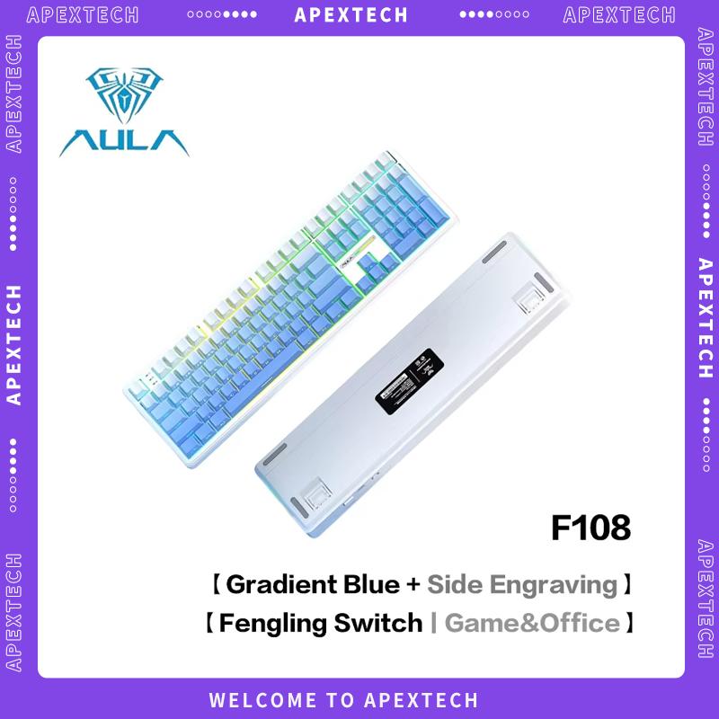 Aula F108Pro/F108 Wireless Mechanical Keyboard 108Key Full Size RGB Hot Swap Macro Esport Gaming Office Dual Use PC Peripheral
