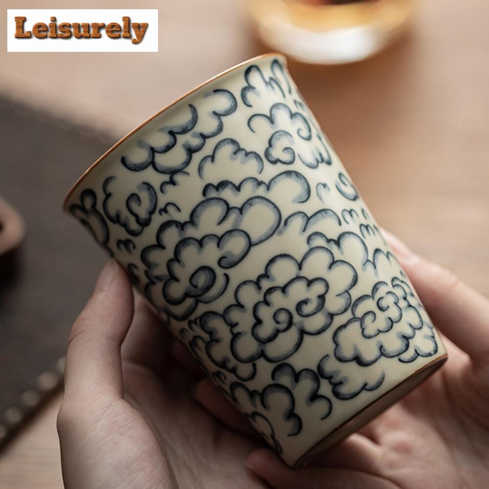 230ml Antique Ru Kiln Auspicious Cloud Cola Cup Large Capacity Master Tea Cup Brewing Tea Personal Mug Household Drinkware Gifts