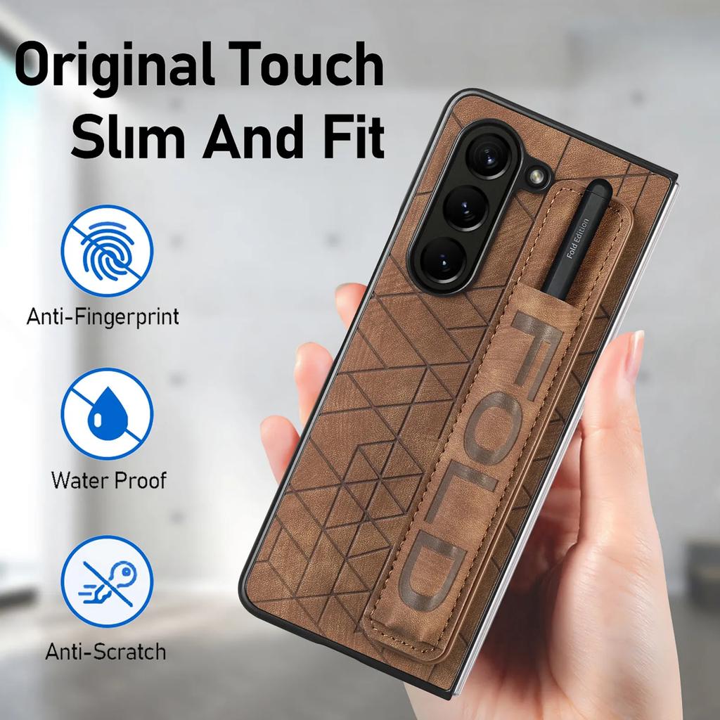 Wristband Holder Leather Case for Samsung Galaxy Z Fold 6 5 fold6 Fold3 Fold5 Fold4 Fold 4 3 5G S Pen Slot Mobile Phone Cases