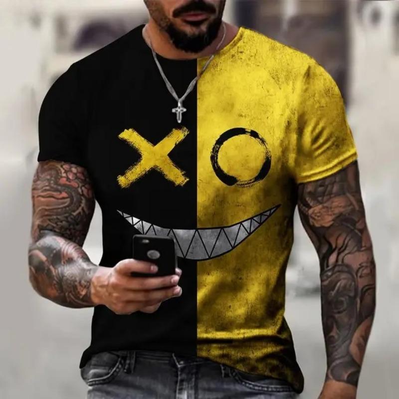 Lustiges lächelndes Gesicht Grafik 3D-Druck Herren T-Shirt Street Trendy Fashion Lässig Sommer O-Ausschnitt Kurzarm Übergroße T-Shirt Oberteile
