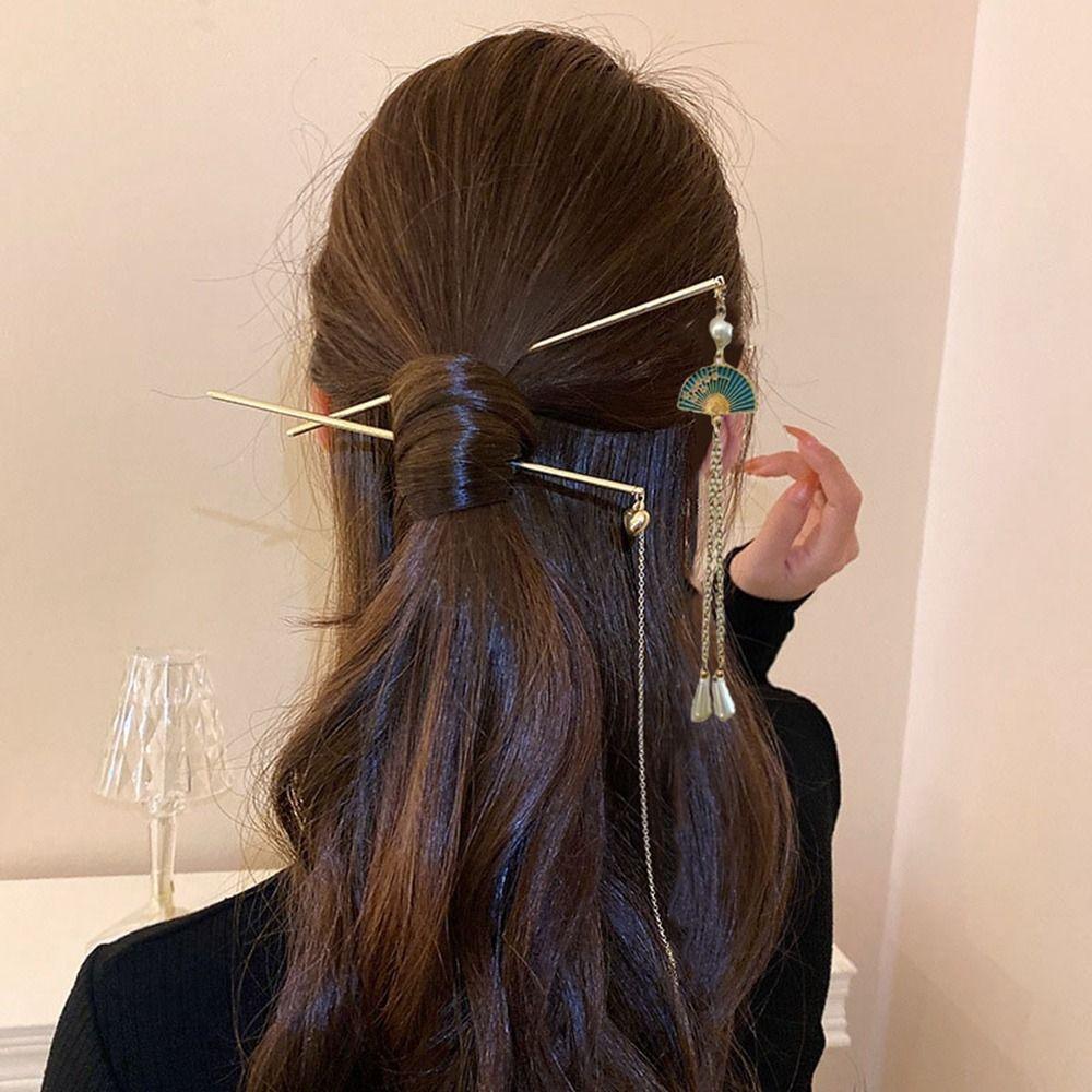 Cheongsam Ancient Style Hairpin Chinese Style Headwear Metal Hairpin Hanfu Fan Hair Sticks