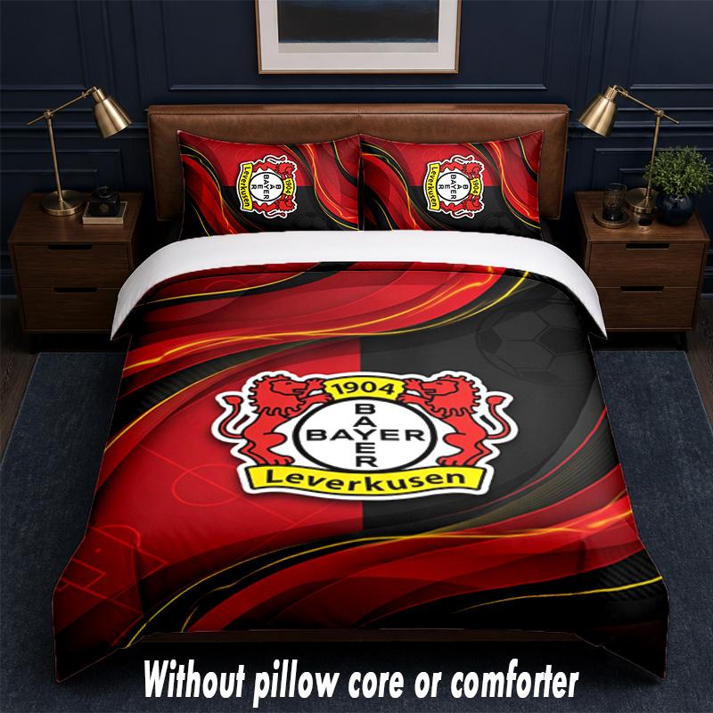 Bayer Leverkusen Football Design Bed Bedding Set 1 Duvet Cover + 2 Pillowcases Soft Breathable Household Bed Linens