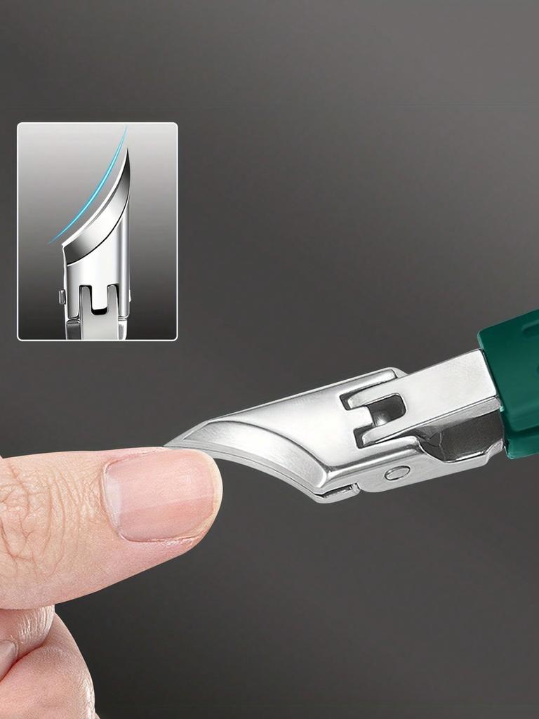 25° Angled Blade Ingrown Nail Clipper, Stainless Steel Thick Nail Trimmer with Soft Grip Handle, Splash Proof for Seniors