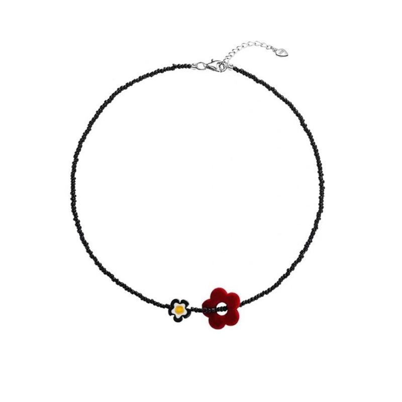 

Elegant Flocking Floral Beaded Adjustable Chokers Necklace for Women Girls Portable Collarbone Chain Jewelry Gifts 1