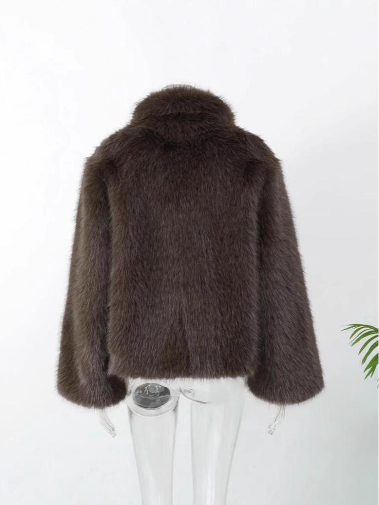 Cappotto invernale alla moda europea e americana da donna 2024, in finta pelliccia marrone
