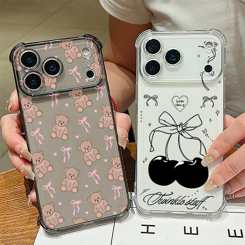Cartoon Bear Pattern Phone Case For iPhone 17e 17 16 15 Pro Max 14 13 Pro 16 Shockproof Clear Soft Card Slot Pocket Back Cover