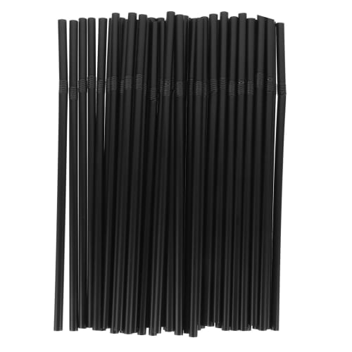 Garneck Disposable Straws, Black, 200 Straws, 21cm Long, Flexible Plastic, for Home and Commercial Use
