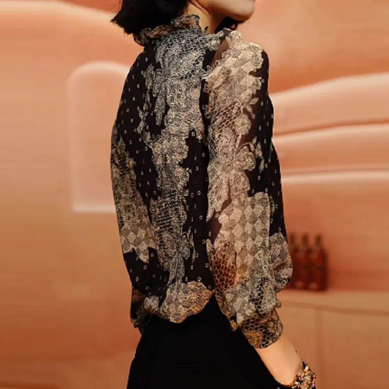 Fashion High-end Retro Pullover Shirt for Women Style Light Luxury Versatile Slim Shirt Top
