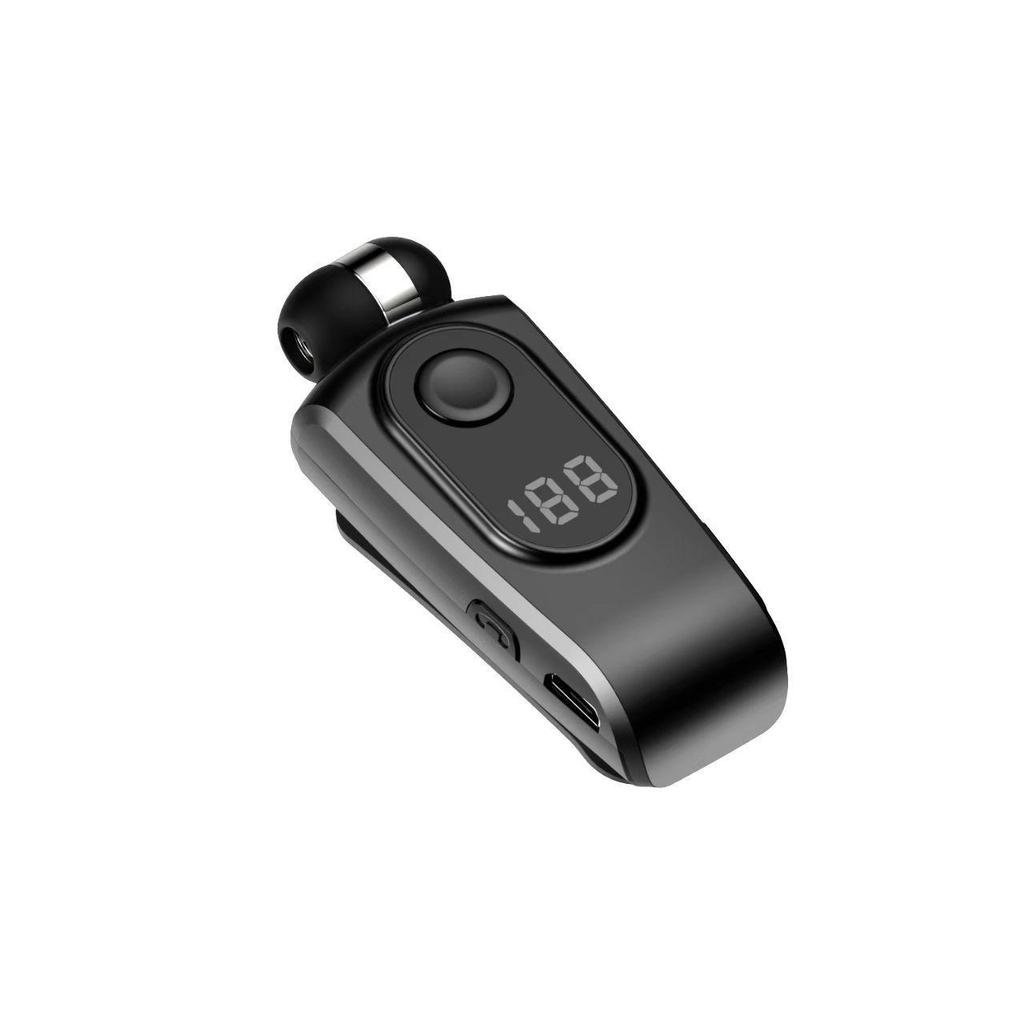 Clip-On Bluetooth Headset with Digital Display, Stereo Sound, Long Battery Life, and Retractable Cable
