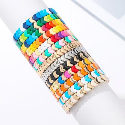 Trendy Gradient Rainbow Enamel Bracelet with Geometric Arrow Design for Women